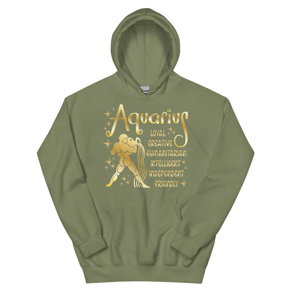 Aquarius Zodiac Positive Traits Hoodie - Military Green Color - https://ascensionemporium.net